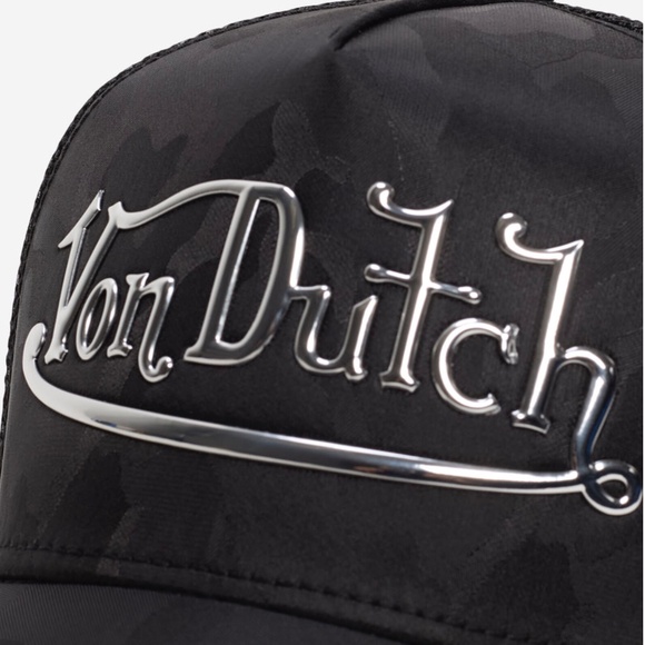 Von Dutch Black Camo Trucker Hat with metallic logo l• Limited Feel - Picture 2 of 7
